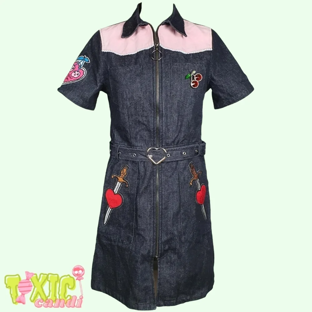 🖤🌹 Denim Dress-Cherry Heart🌹🖤 - Picture 1 of 4